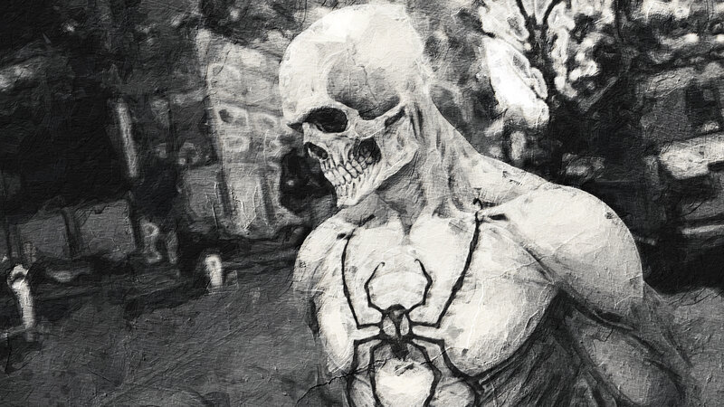 Skeletal Figure with Spider Emblem