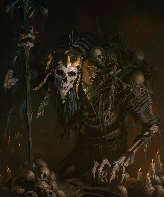 Skeletal Figure with Staff — Black, Dark, Night