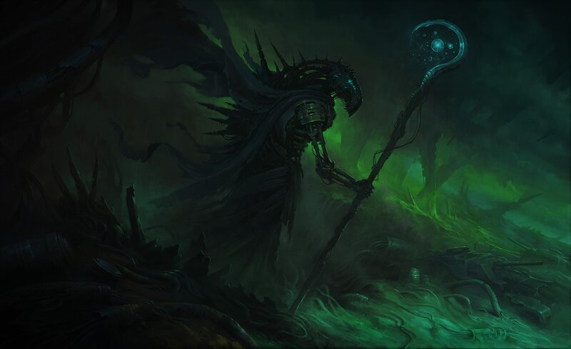 Skeletal Figure with Staff — Black, Dramatic, Ominous