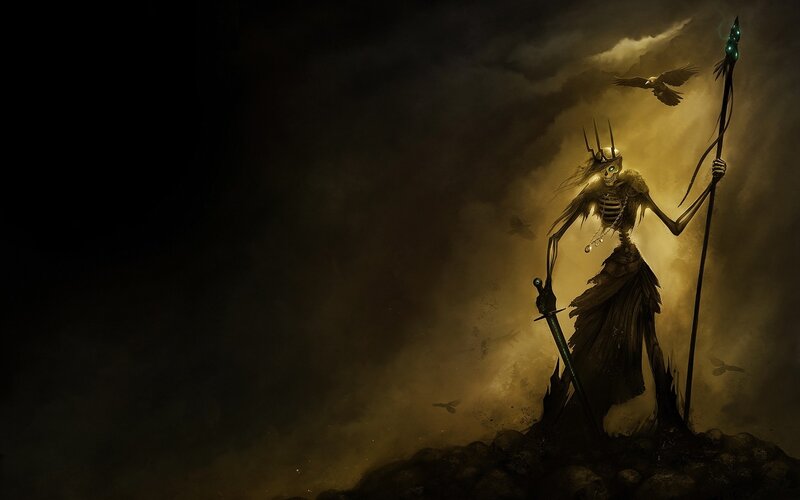 Skeletal Figure with Staff — Black, Dramatic