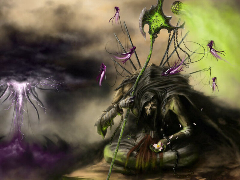 Skeletal Figure with Staff — Green