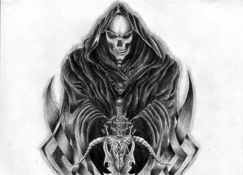 Skeletal Figure with Sword — Black