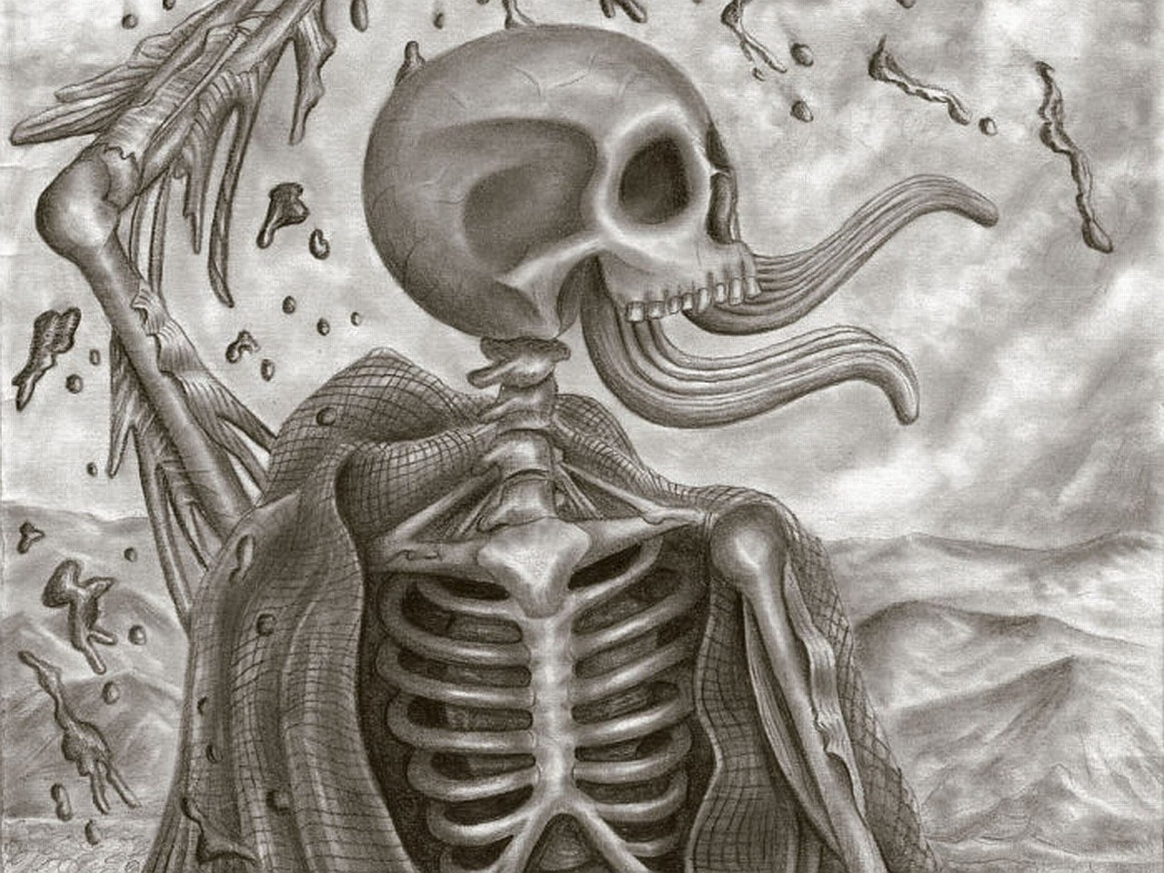 skeletal figure with tentacles