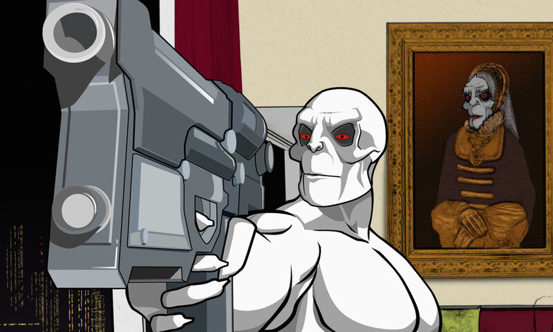skeletal figure with weapon