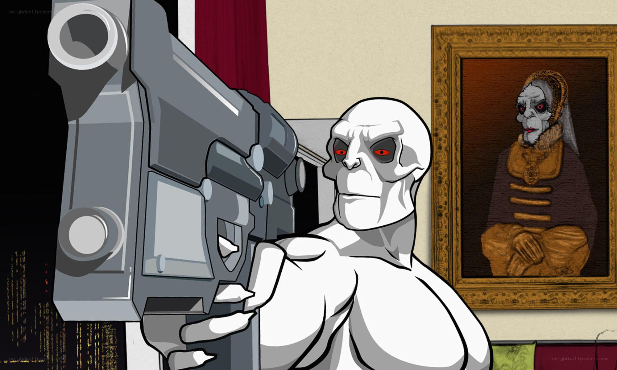 skeletal figure with weapon