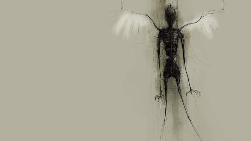 skeletal figure with wings