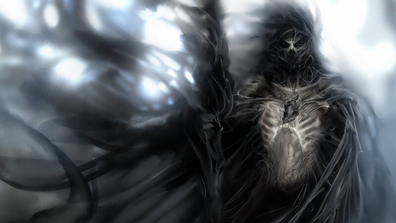 Skeletal Figure with Wings — Black, Dark, Digital Art, Skull