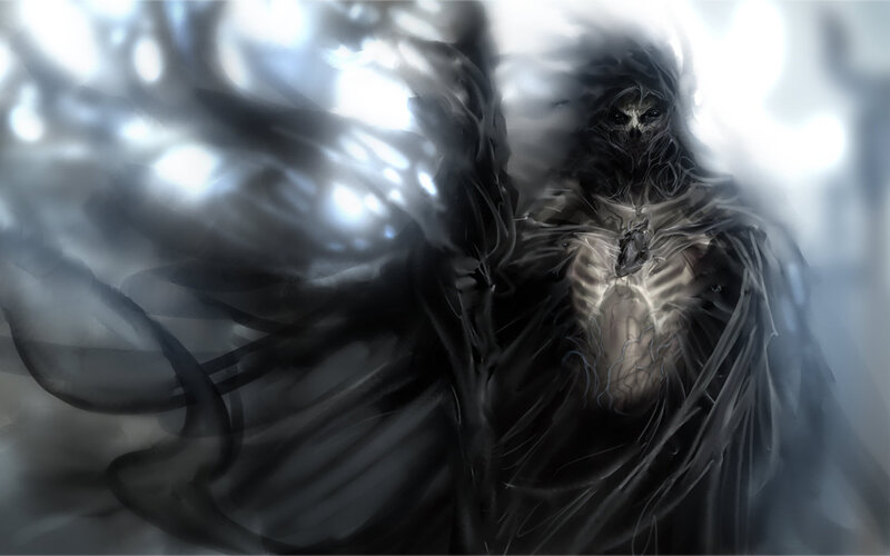 Skeletal Figure with Wings — Black, Dramatic