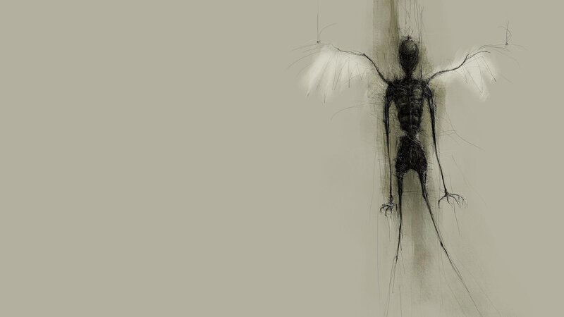 Skeletal Figure with Wings — Gray, Dark