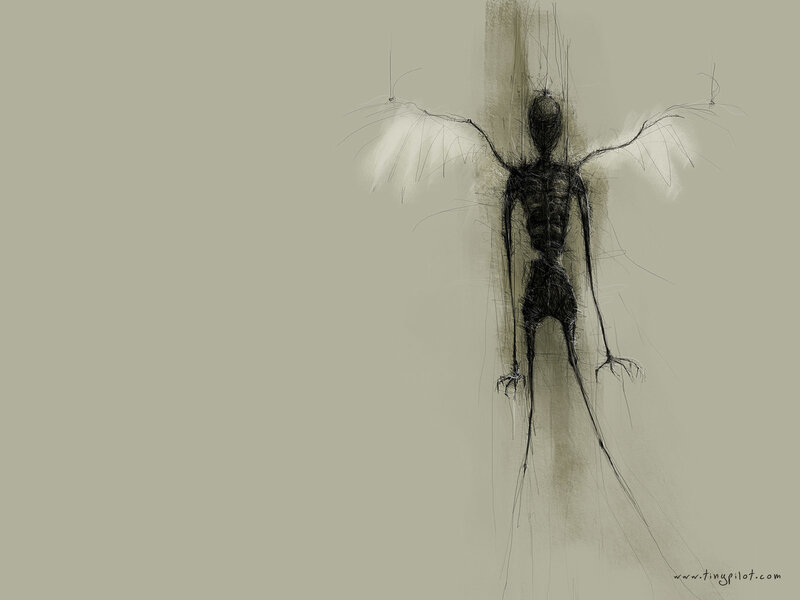 Skeletal Figure with Wings — Gray, Eerie