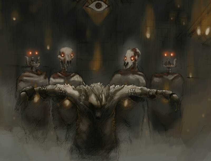 Skeletal Figures Holding Creature
