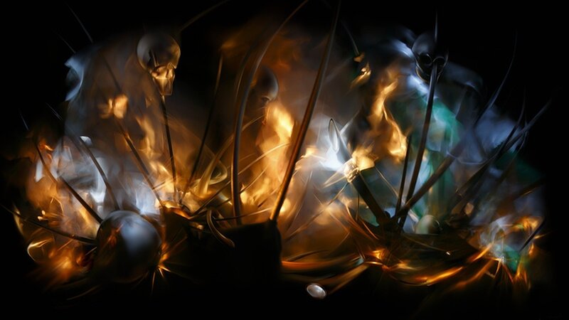 Skeletal Figures in Flames