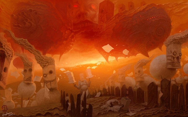 Skeletal Figures in Wasteland — Orange