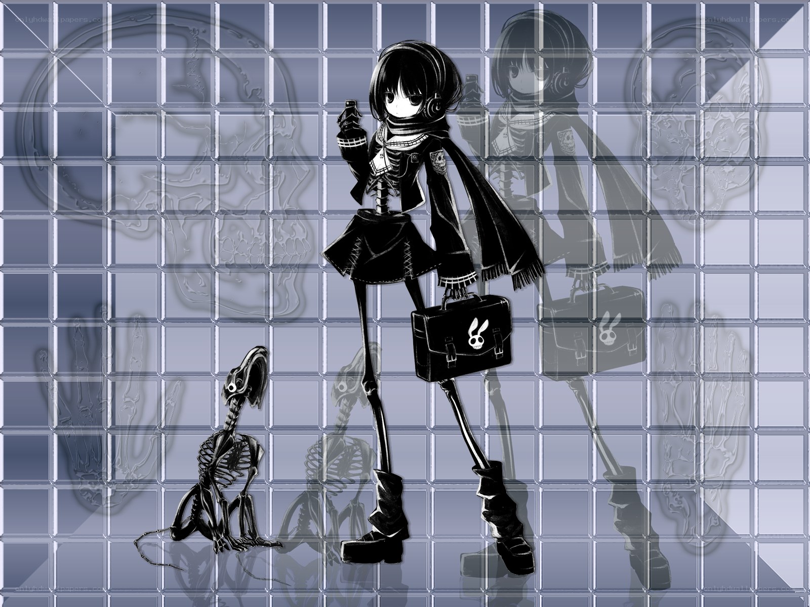 skeletal girl with briefcase