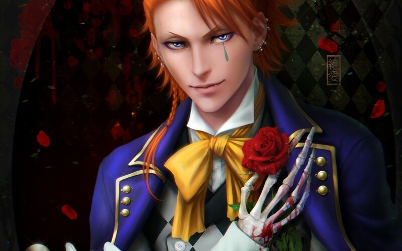 Skeletal Hand Holding Rose — Blue