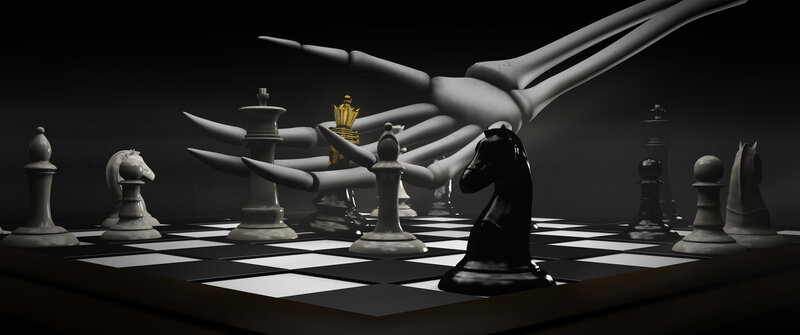 Skeletal Hand on Chessboard