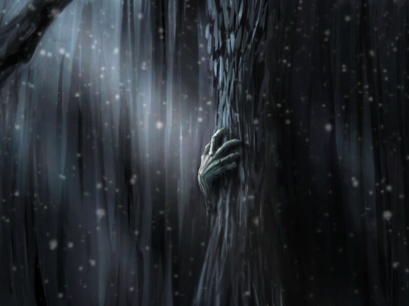 Skeletal Hand on Tree