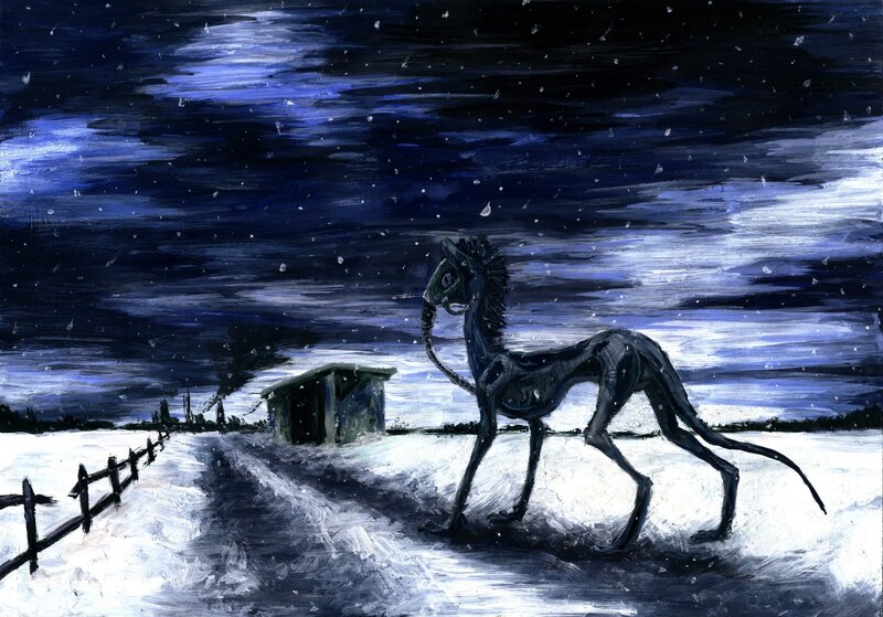 Skeletal Horse in Snow