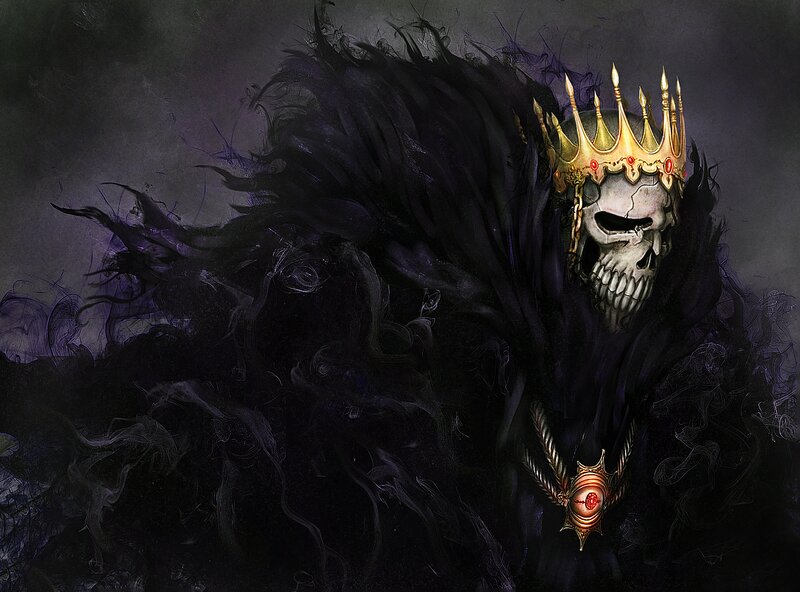 Skeletal King with Crown — Black, Dark, Digital Art