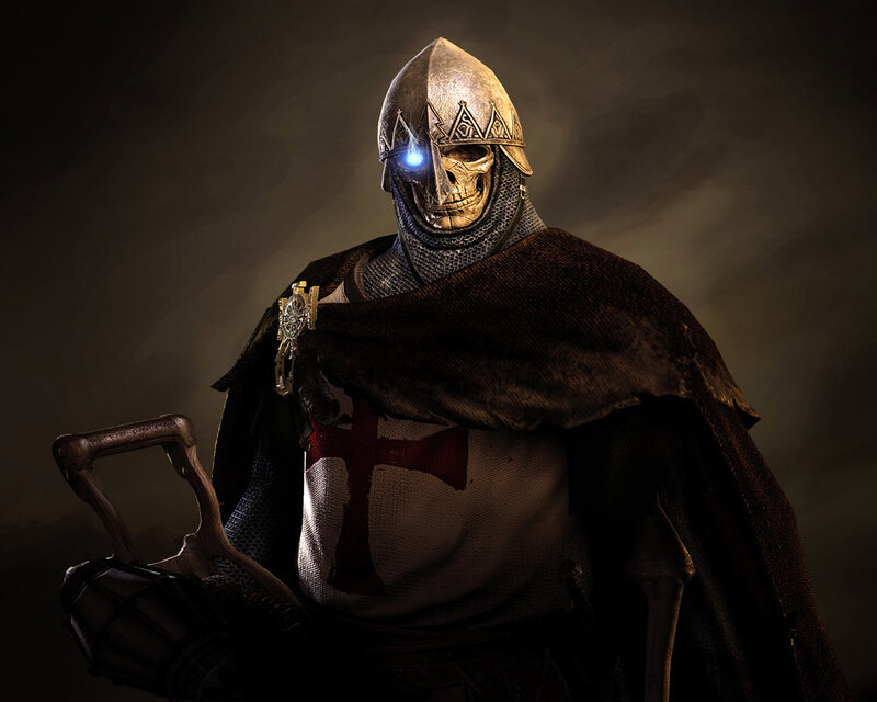 skeletal knight with glowing eye