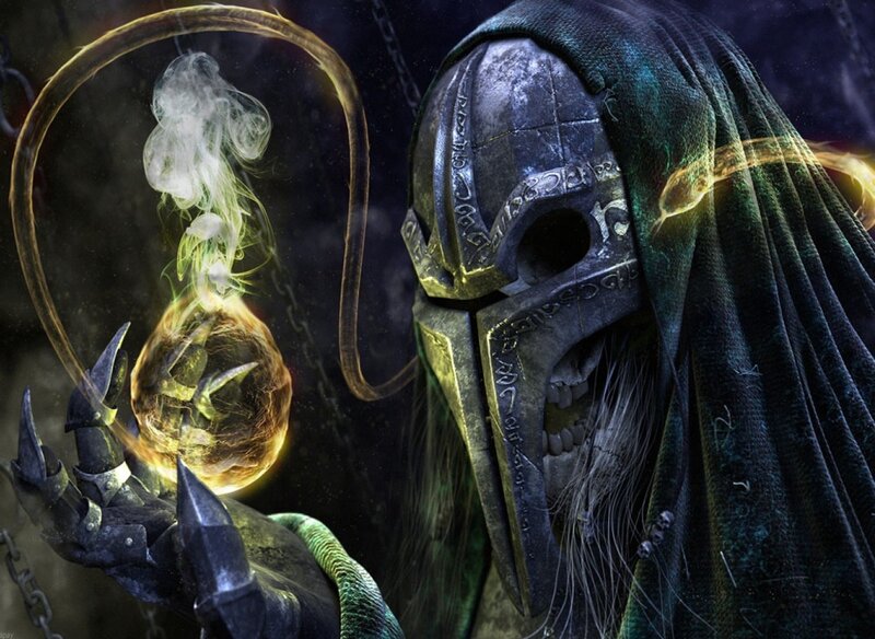skeletal mage with glowing orb
