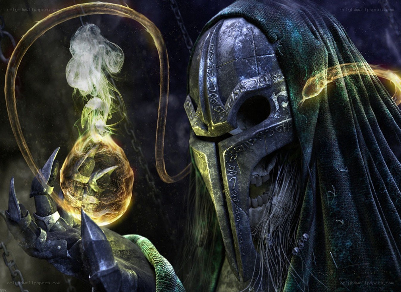 skeletal mage with glowing orb
