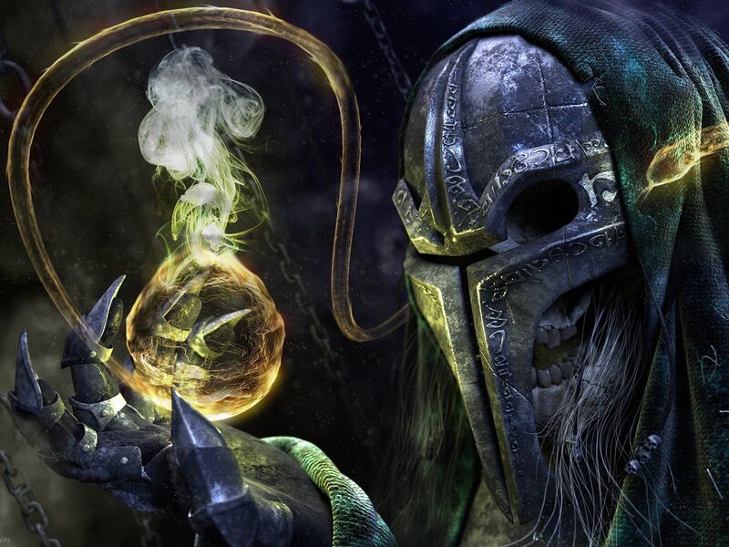 skeletal mage with glowing orb
