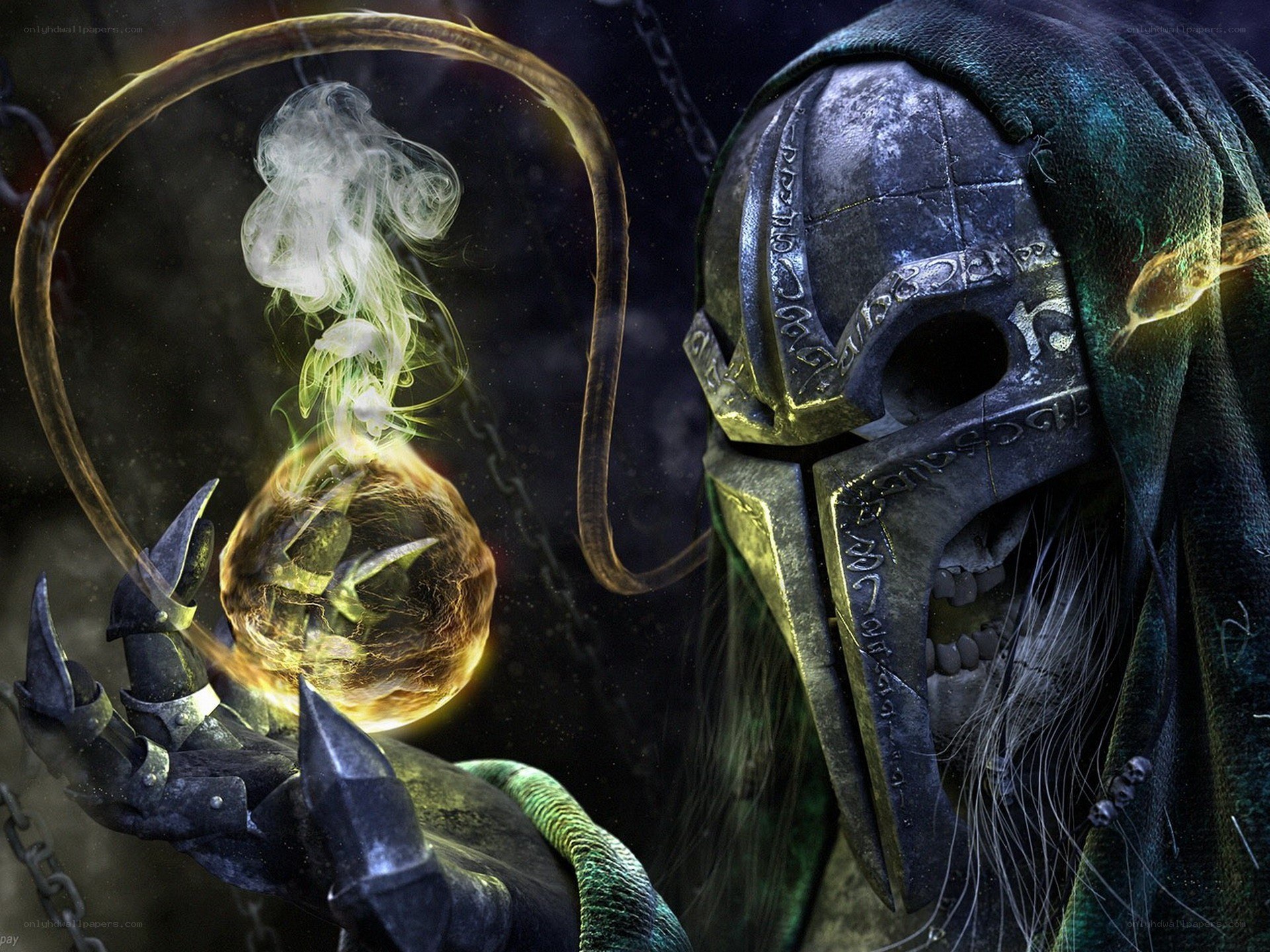 skeletal mage with glowing orb