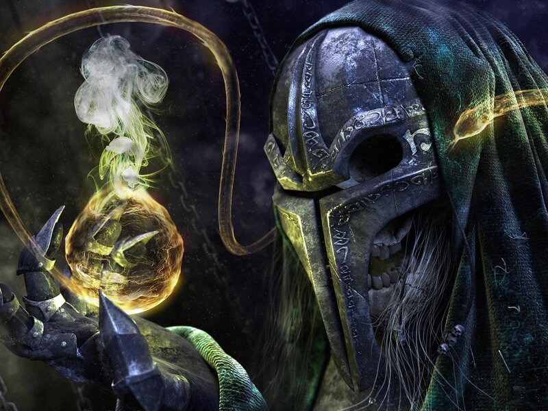 skeletal mage with glowing orb