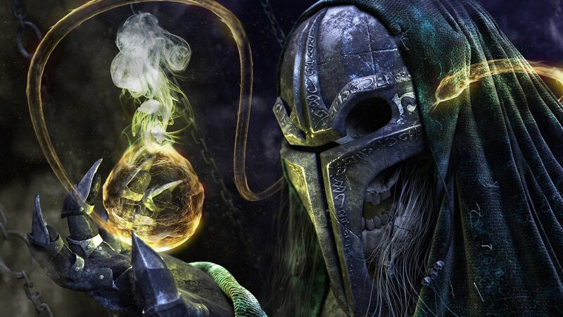 skeletal mage with glowing orb