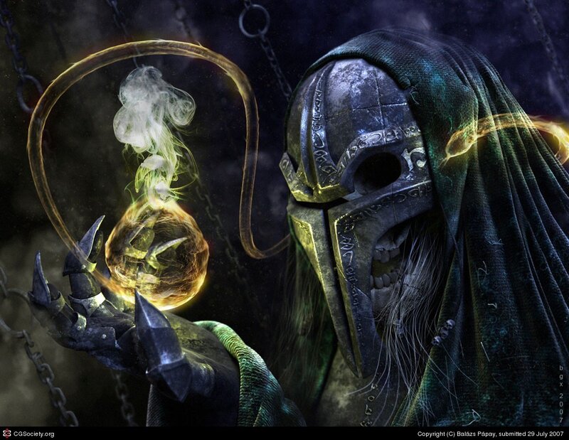 skeletal mage with magic orb