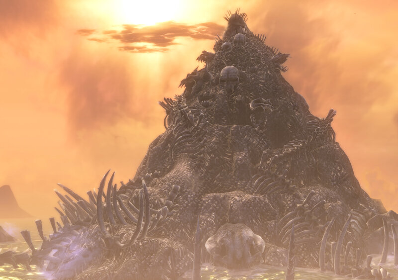 skeletal mountain at sunset