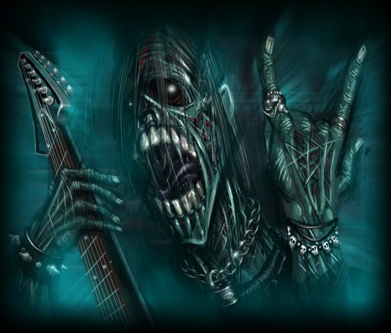 Skeletal Musician with Guitar — Teal