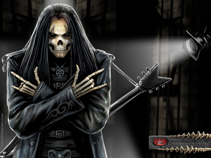 skeletal musician with guitar
