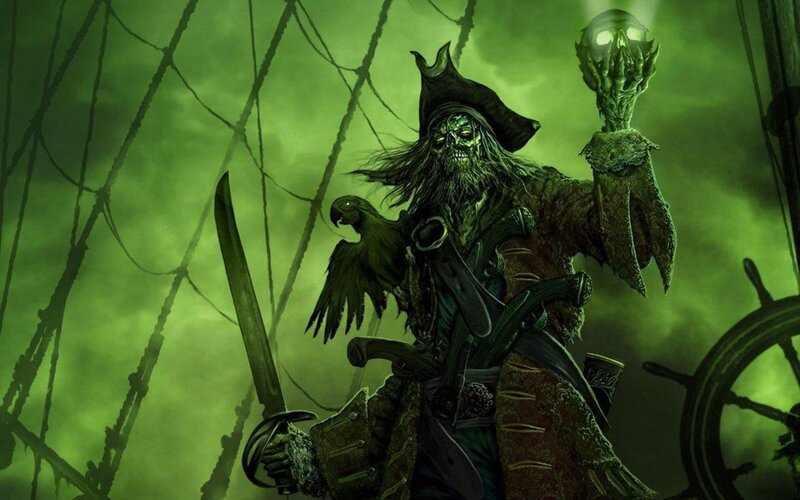 Skeletal Pirate Captain — Green, Dark, Night
