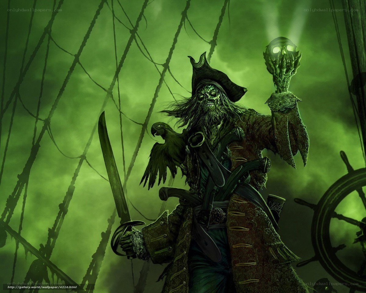 skeletal pirate on ship