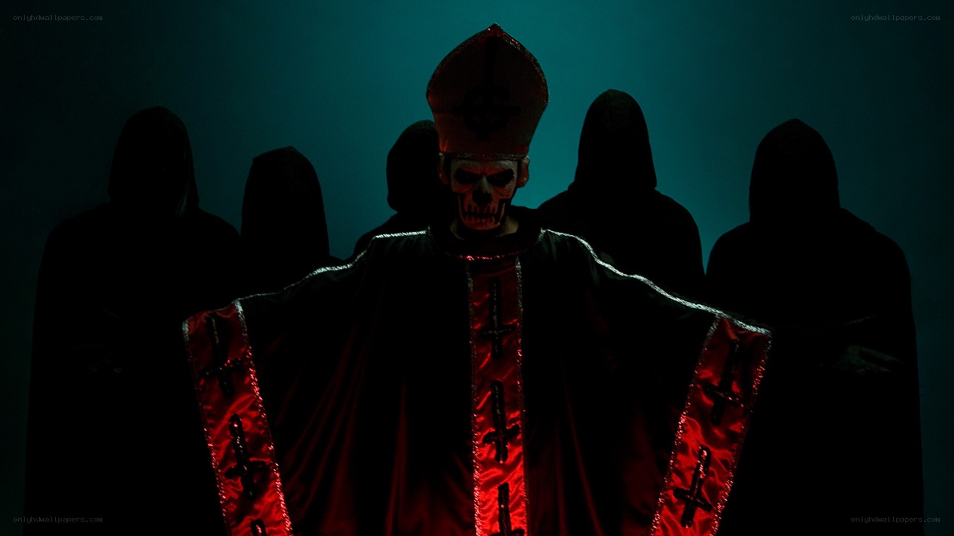 skeletal priest with hooded figures