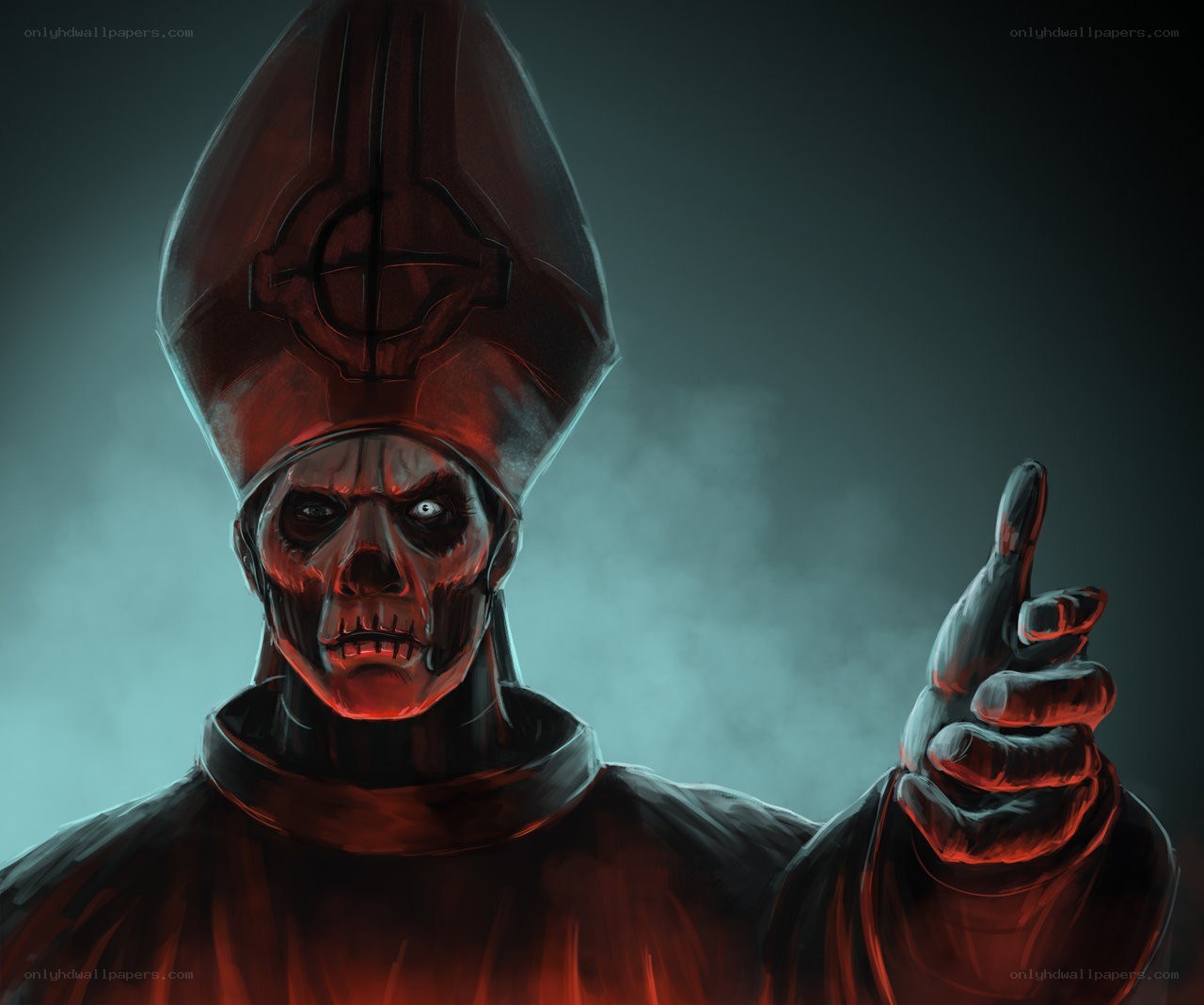 skeletal priest with red glow