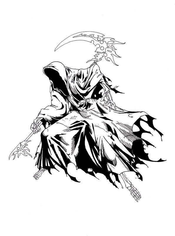 Skeletal Reaper Figure — Black, Dark, Illustration