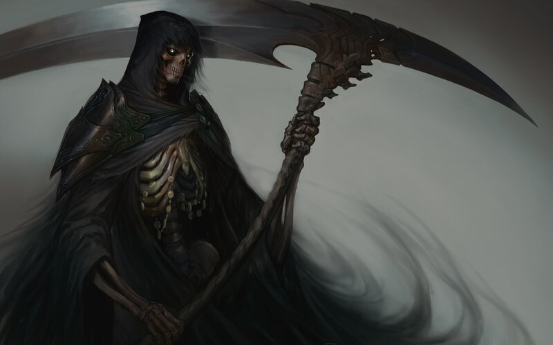 Skeletal Reaper Figure — Black, Dramatic, Digital Art