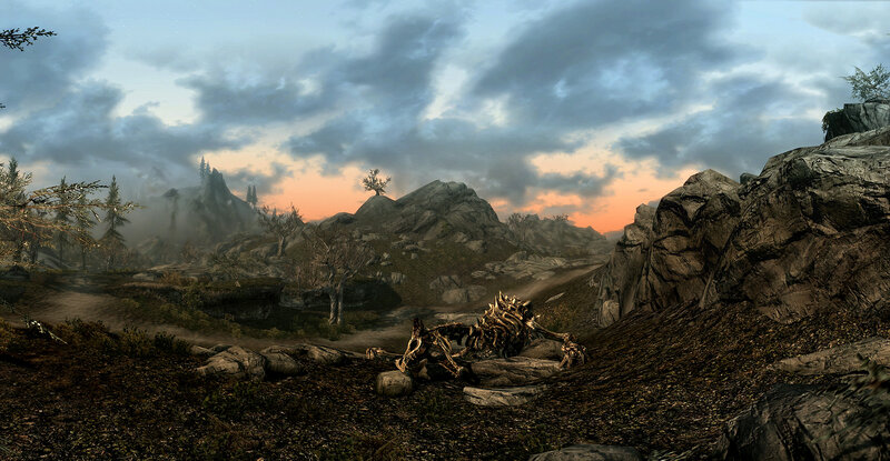 skeletal remains in a rocky landscape