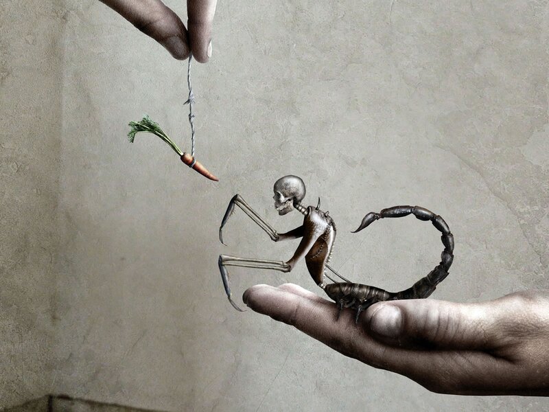 Skeletal scorpion on hand