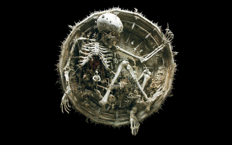 Skeletal sculpture with intricate details