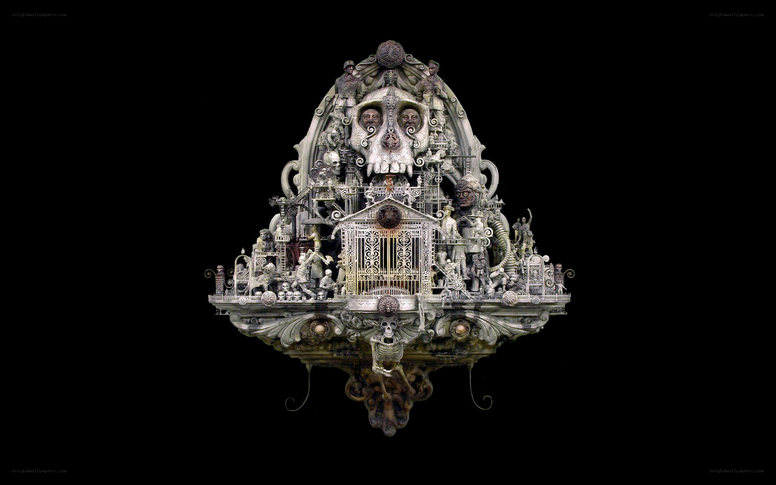 skeletal sculpture with mechanical details