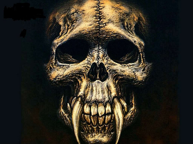 skeletal skull with fangs