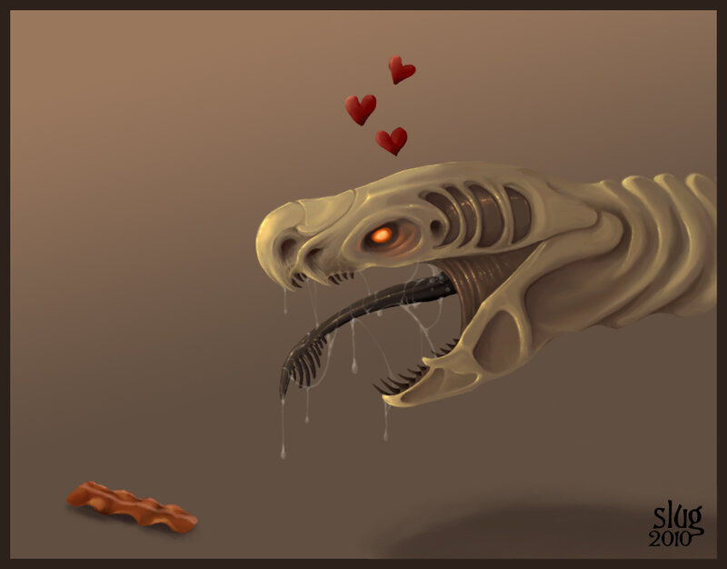 skeletal snake with bacon