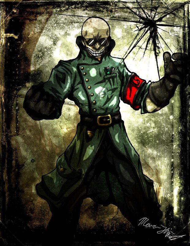 skeletal soldier in trench coat