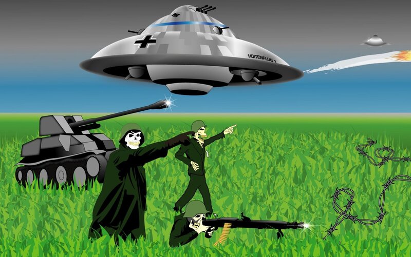 Skeletal soldiers in a field
