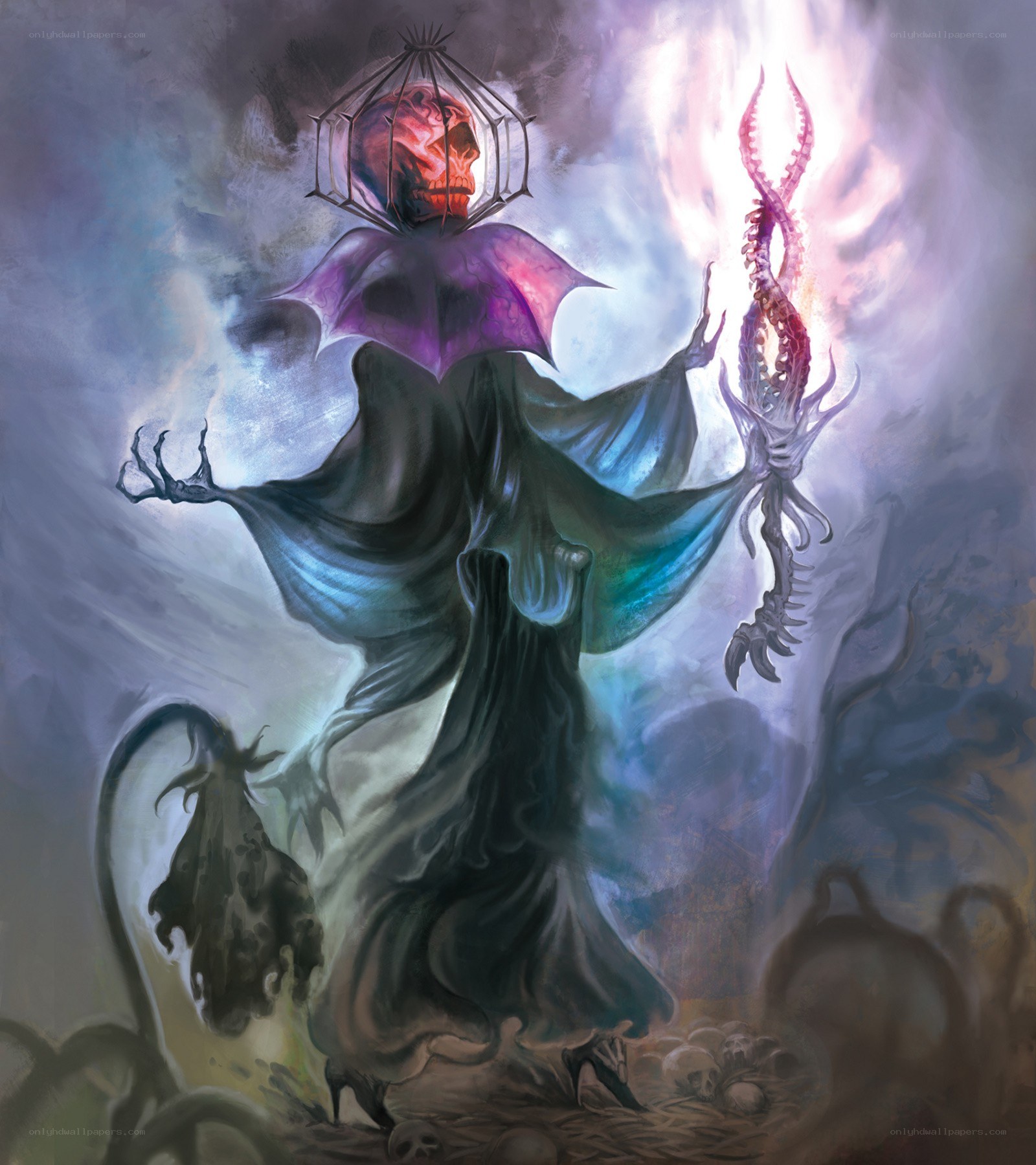 Skeletal sorcerer with glowing staff