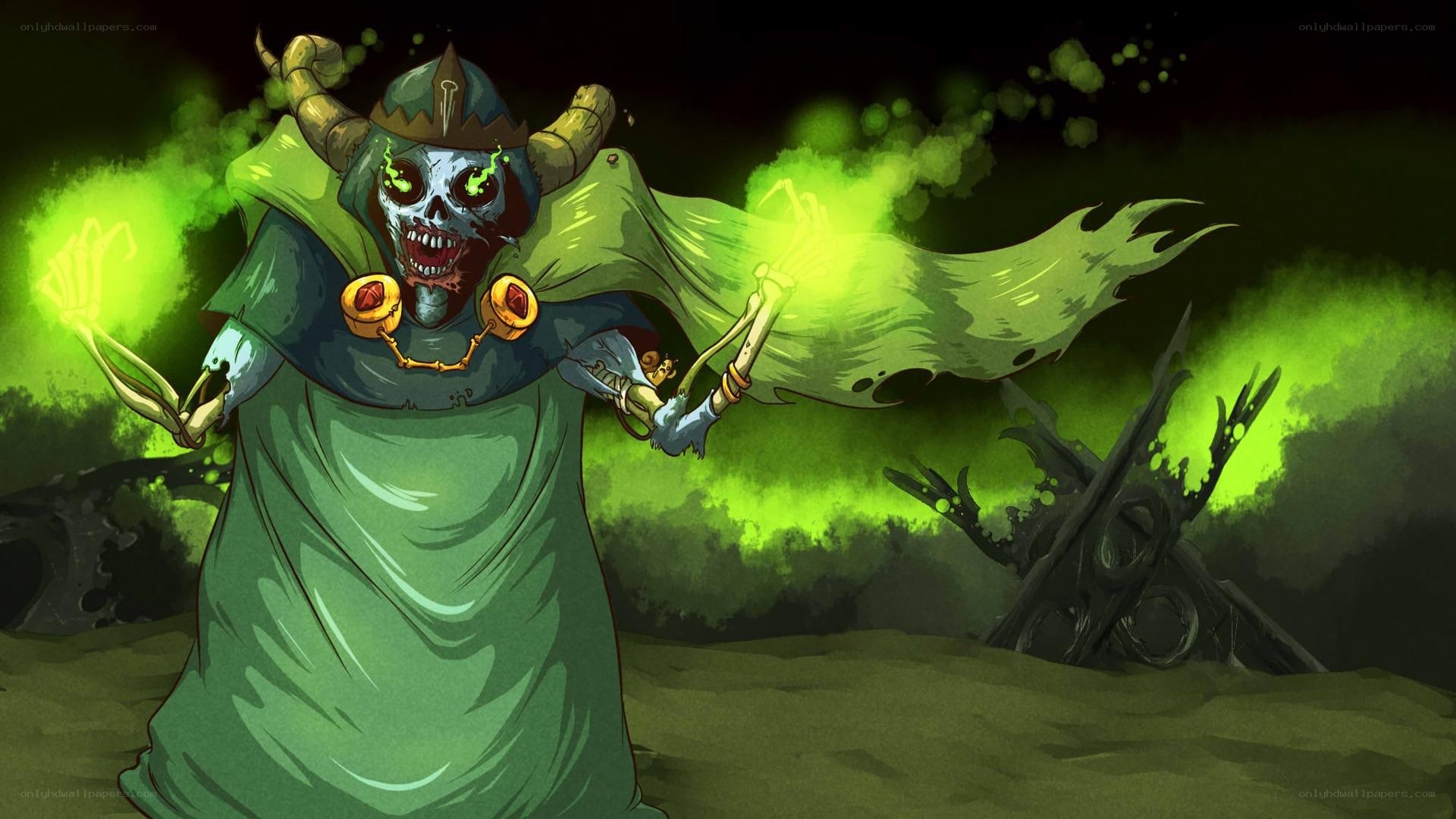 skeletal sorcerer with green magic